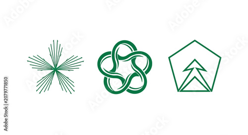 Three green geometric and organic icons set.