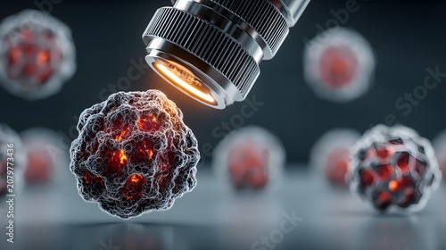 Advanced Microscopic View of Artificial Cell-like Structures Illuminated with Focused Scientific Lighting for Biotech Exploration