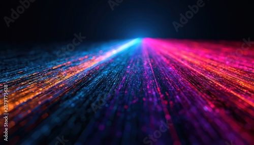 Abstract futuristic neon light streaks with vibrant blue dynamic motion blur effect