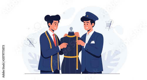 Tailors Measuring Mannequin for Custom Clothing Design, Fashion Studio Flat Illustration