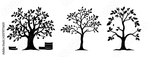Tableau sur toile Passive income money tree icon set with solid black illustration on white backgr