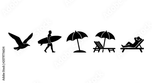 Foto Minimalist beach vacation icons set