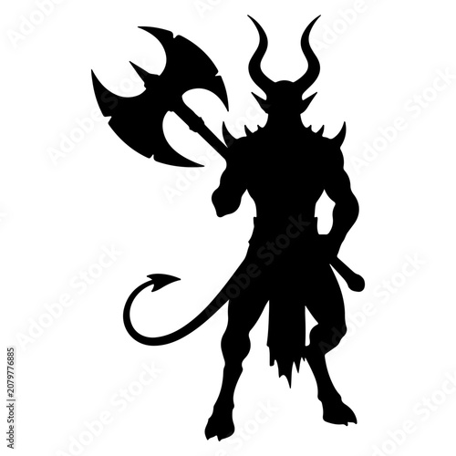 Foto Silhouette of a Demonic Warrior with an Axe.