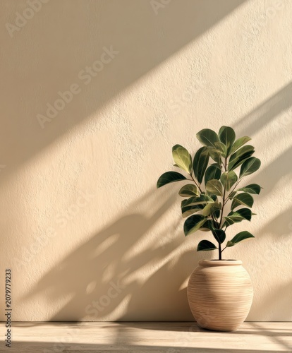 ベージュの壁に置かれた観葉植物