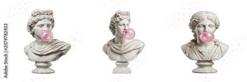Photos Greek statue bust with bubblegum set isolated on transparent background