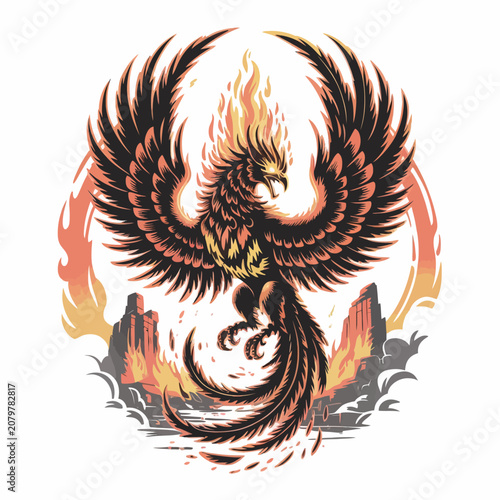 Foto Mythical Phoenix Bird Rising from Flames.