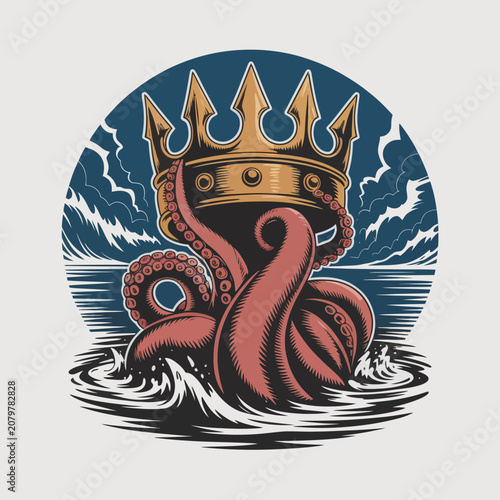 Slika na platnu Octopus wearing a golden crown.
