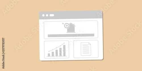 House savings tracker, progress chart, target symbol and financial documents. Home down payment fund concept scene. Homeownership planning and savings process. 