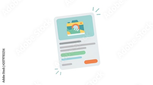 3D digital product card UI with camera and sneaker icons for online marketplace interface.