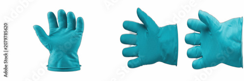 Cuadro en lienzo Teal Rubber Gloves PNG Set, Blue Latex Cleaning Gloves for Housekeeping, Washing