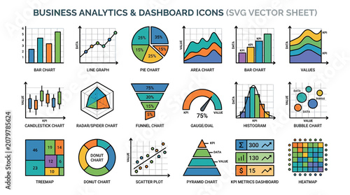 Business Analytics & Dashboard Icons - SVG Vector Sheet