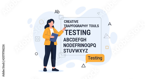 Graphic Designer Testing Typography and Font Styles for Creative Projects, Vector Illustration