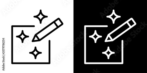 Minimal AI creative editing icon in outline style featuring AI-powered design tools, intelligent image editing, content creation, and digital innovation.