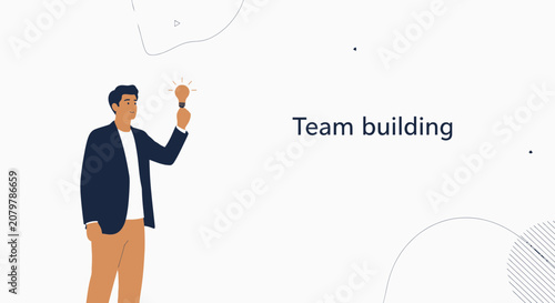 Man Holding Light Bulb Symbolizing Innovation and Teamwork in Modern Vector Illustration