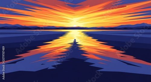 Vibrant sunset over calm ocean waves.