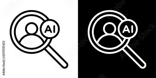 AI user search icon featuring profile, magnifier, and AI representing user search and smart identification.