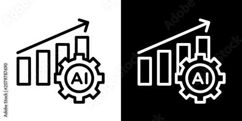 AI business growth icon featuring chart, gear, and AI representing analytics, automation, and business growth.