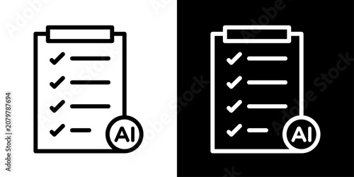 AI checklist icon featuring clipboard and AI representing task management, verification, and workflow automation.