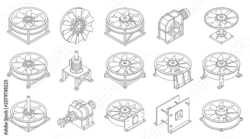 Collection of Industrial Fans and Ventilation Equipment.