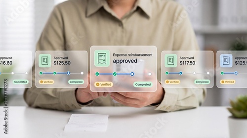 Man approving expense reimbursement on smartphone