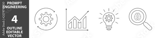AI Prompt Engineering set of icon set for Generative AI interface, LLM optimization, prompt crafting, context control and machine learning UI Brain