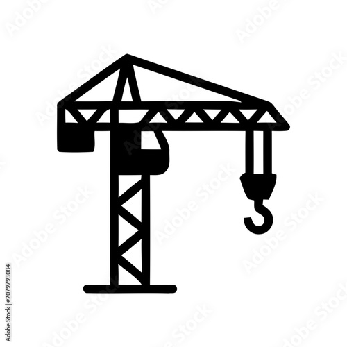 Schilderij op canvas Construction Tower Crane Vector Icon, Industrial Lifting Machinery Line Illustra