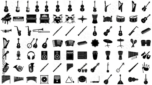 Collection of music instruments icons.
