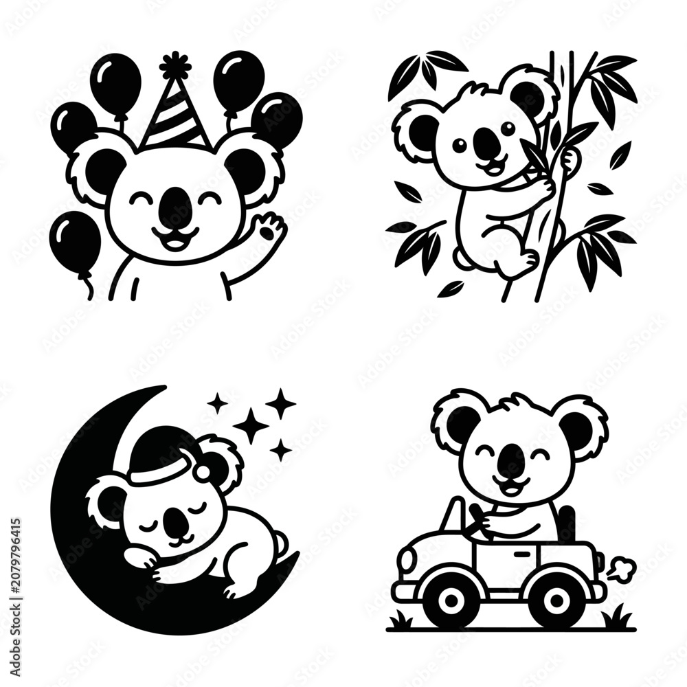 Fototapeta premium koala bear cartoon animal icons set.