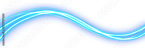 Foto Glowing Cyan Blue Light Ribbon Flowing Curved Path Isolated on a transparent bac