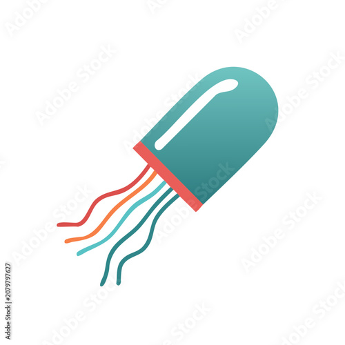 Flat vector icon of a transistor with colored leads