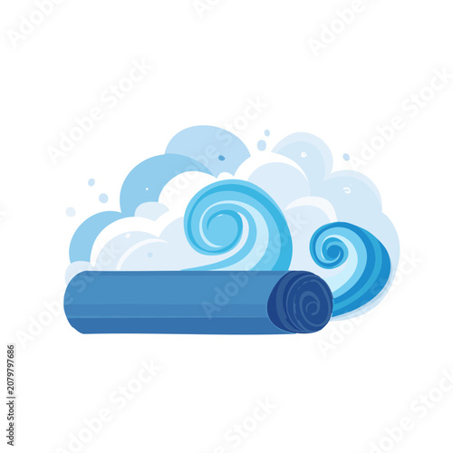 Flat vector illustration of rolled blueprint with spiral clouds