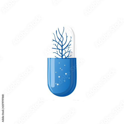 Blue test tube with coral illustration