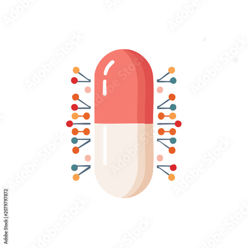 Capsule with DNA helix flat vector illustration