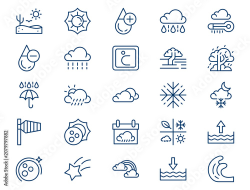 Atmospheric weather climate outline collection presents detailed meteorological forecast elements. Environment concept