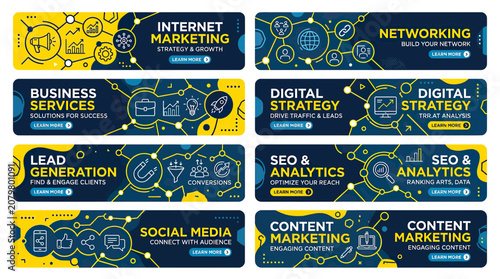 Digital Marketing Strategy Banners: SEO, Social Media, Content Marketing, Lead Generation