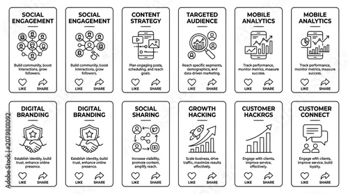 Digital Marketing Strategy Infographic: Social Media, SEO, Analytics & Branding Concepts