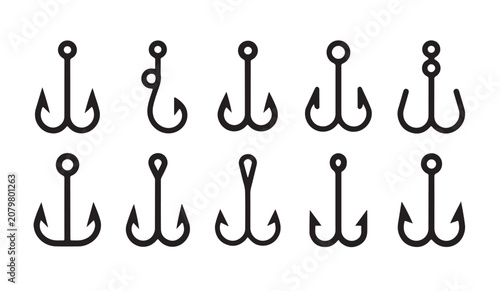 Schilderij op canvas Collection of various fishing hook styles for catching fish in professional angling sports