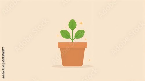 Sprouting Plant in Pot, Minimalist Illustration