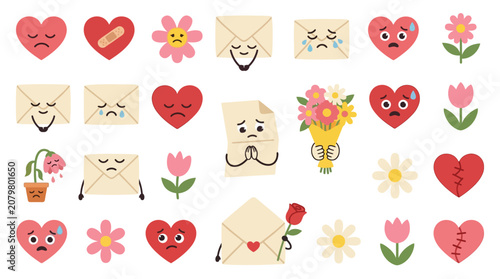 Obraz na plátně Collection of Sad and Emotional Cartoon Characters Expressing Various Feelings