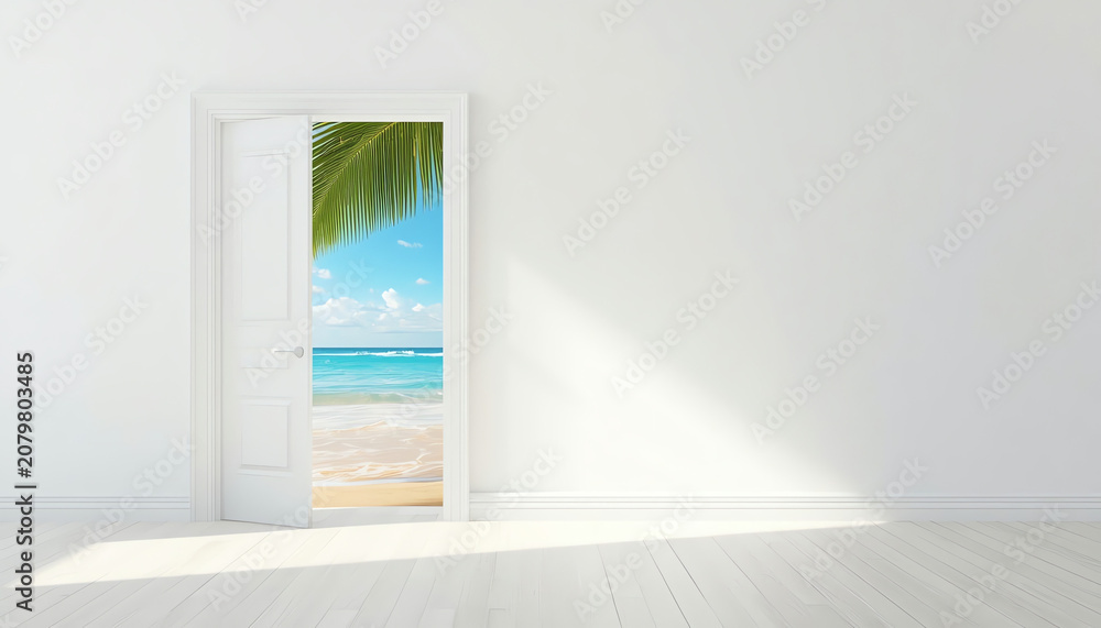 Fototapeta premium Opened door to a heaven with beach and ocean view