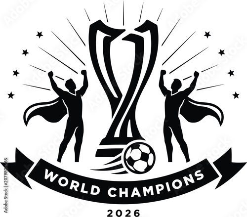 Fotografía Black and white illustration of soccer world champions