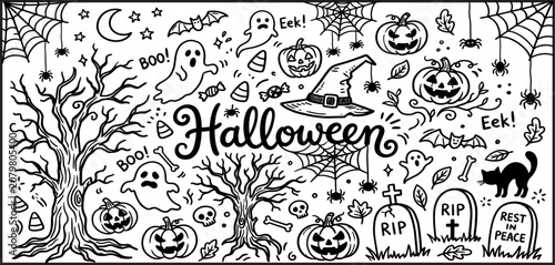 Halloween coloring page for kids and adults spooky fun