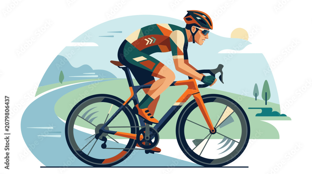 Fototapeta premium Cyclist Riding Bicycle on Scenic Road