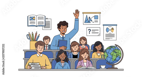 Teacher asking a question to students in a classroom setting.