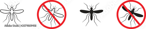 Tableau sur toile Gnat and midge insect pest control icon set featuring prohibition red warning si