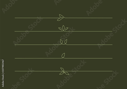 single line green nature leaf line divider set collection for design decoration