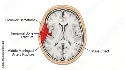 Epidural Hematoma Brain Diagram showing Trauma and Fracture