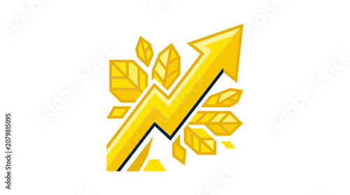 Golden Arrow Graph Rising with Leaves - Business Growth Concept