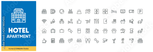Canvas Print Comprehensive collection of forty hotel and apartment line icons with editable s