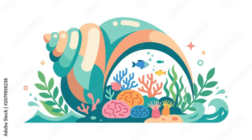 Fototapeta premium Underwater World Inside a Giant Seashell.